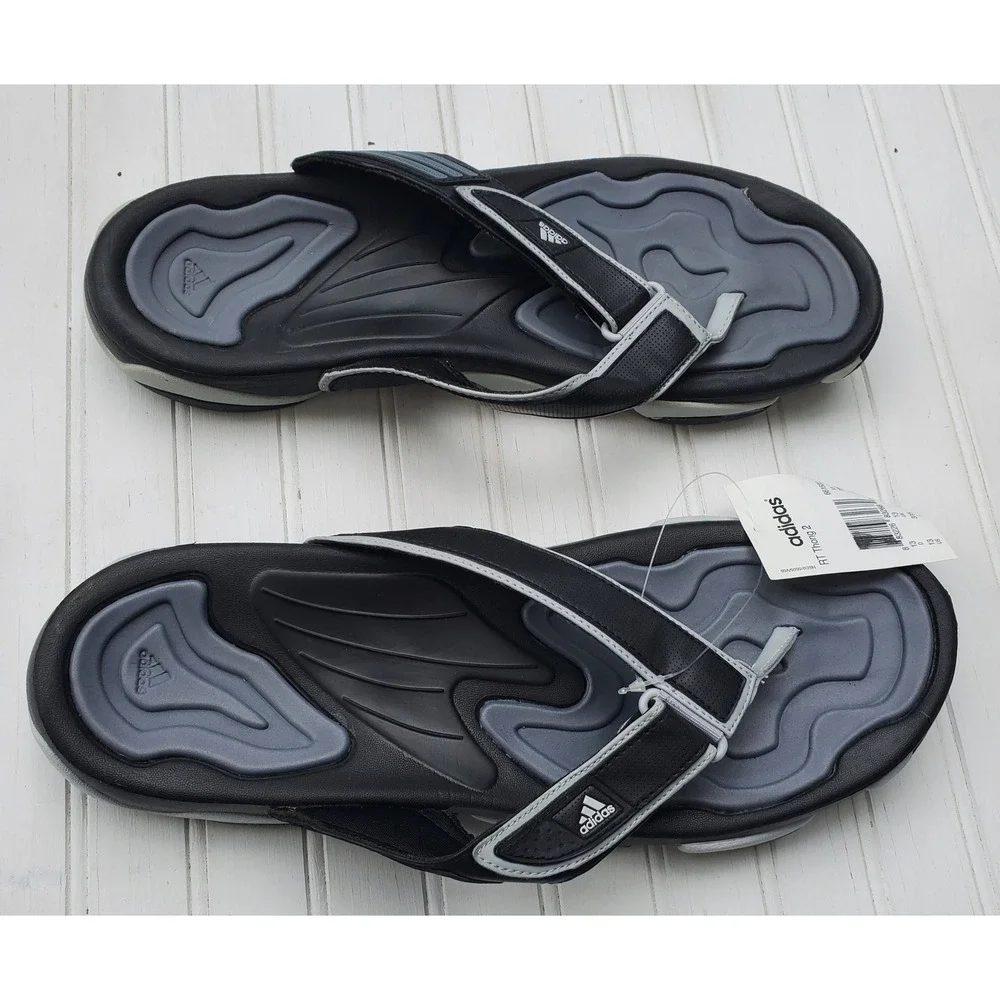 Adidas RT Thong 2 Mens Sandals Black Grey Athletic Flip Flops 661522 Size 13